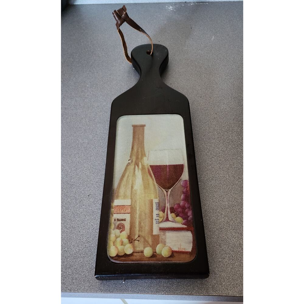 Cutting / serving Board Wood & Tempered Glass - Wine, Cheese - 16 Inch Paddle